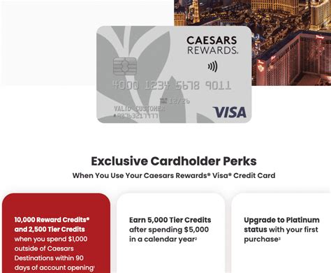 When You Use Your <b>Caesars</b> <b>Rewards</b>® Visa® <b>Credit</b> <b>Card</b> 10,000 Reward Credits® and 2,500 Tier Credits when you spend $1,000 outside of <b>Caesars</b> Destinations within 90 days of account opening 1 Earn 5,000 Tier Credits after spending $5,000 in a calendar year 2. . Caesars rewards credit card pre approval